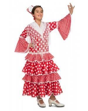 Costume da Ballerina di Flamenco Sivigliana Rosso Bambina