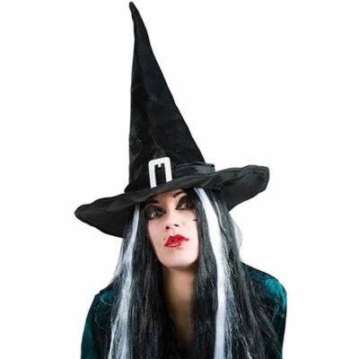 Cappello Strega Velour con Fibbia Bianco per Adulti