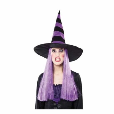 Cappello Strega Viola con Parrucca 49Øx46cm