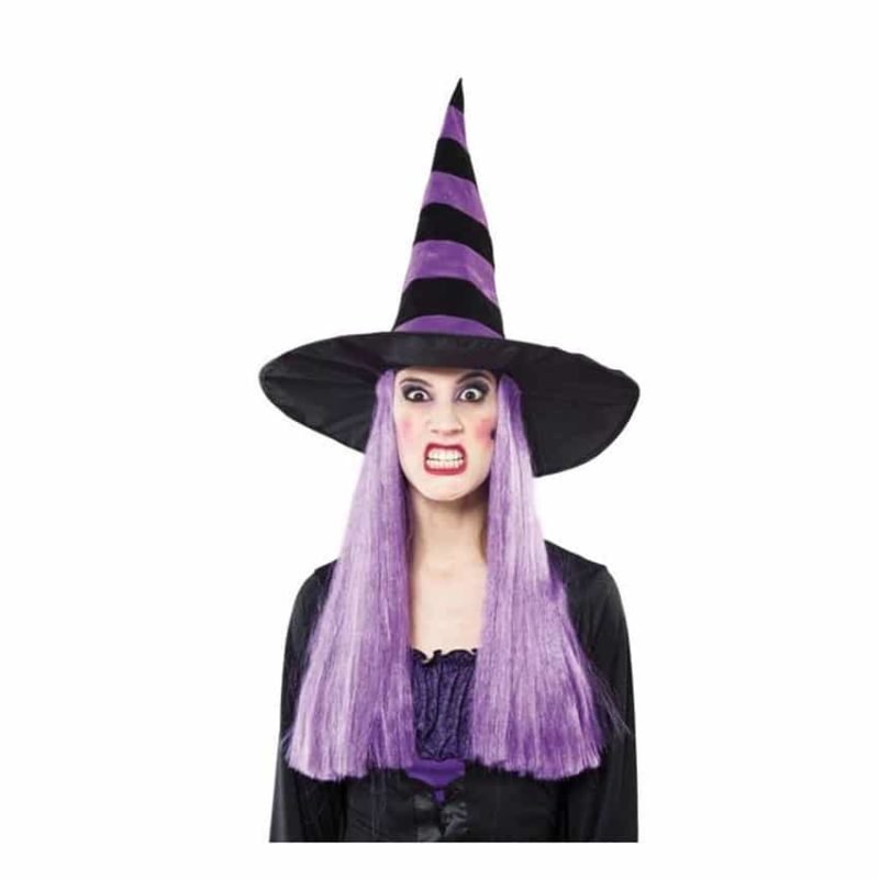 Cappello Strega Viola con Parrucca 49Øx46cm