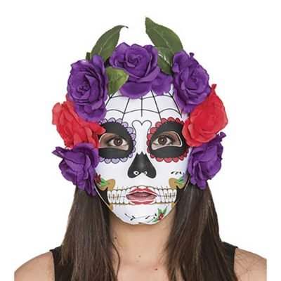 Careta Catrina amb Flors Liles-Vermelles