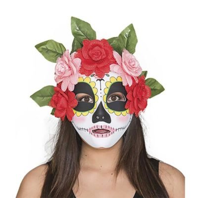 Careta Catrina amb Flors Roses-Vermelles