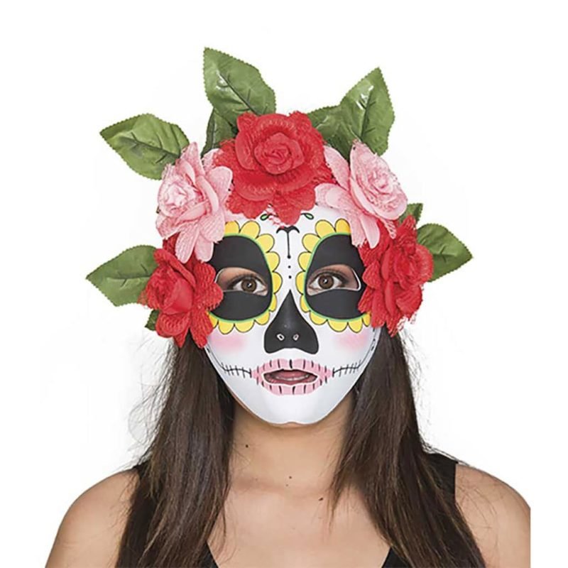 Careta Catrina amb Flors Roses-Vermelles