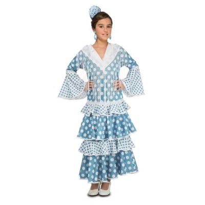 Costume da Ballerina di Flamenco Guadalquivir Turchese Bambina