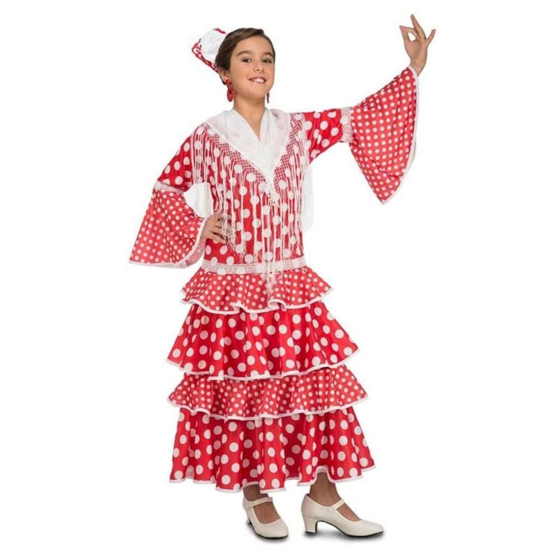 Costume da Ballerina di Flamenco Sivigliana Rosso Bambina