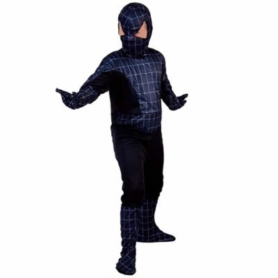 Costume Spider Nero-Eroe Ragno. Bambini