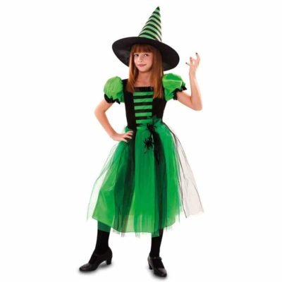 Costume Strega Verde con Ragno Bambina