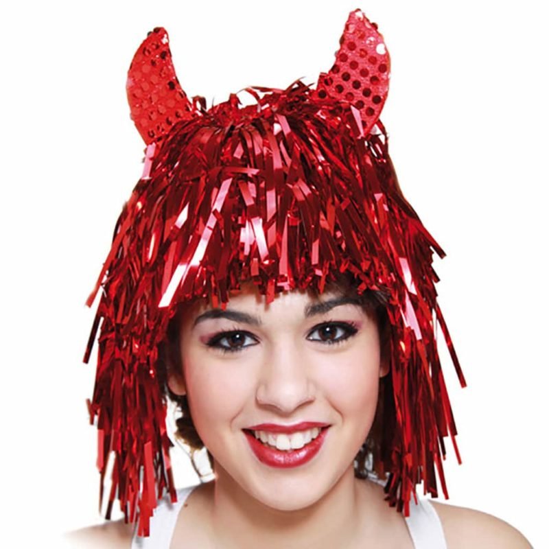 Parrucca Diavoletta di Glitter con Corna