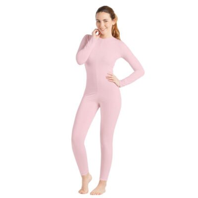 Tuta rosa in Spandex con cerniera posteriore Donna