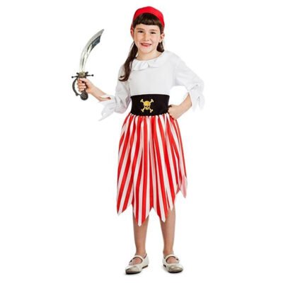 Costume da Pirata a strisce bianche e rosse Bambina